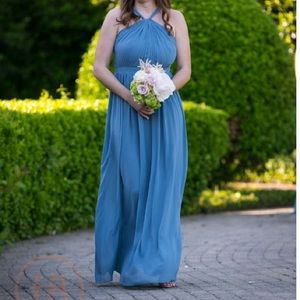 #Levkoff Halter Neck Chiffon Gown - Slate